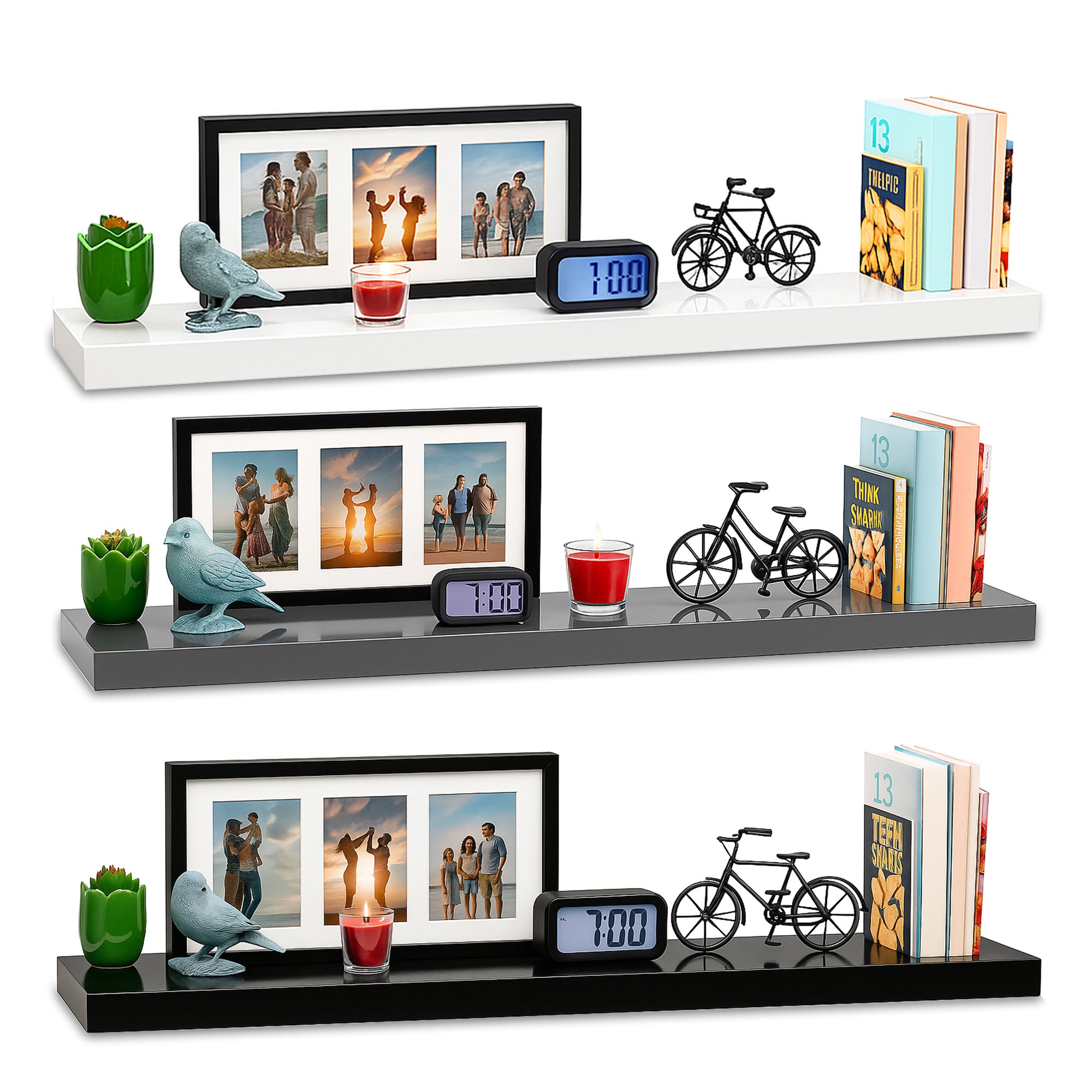 High Gloss Floating Wall Shelf - 110CM
