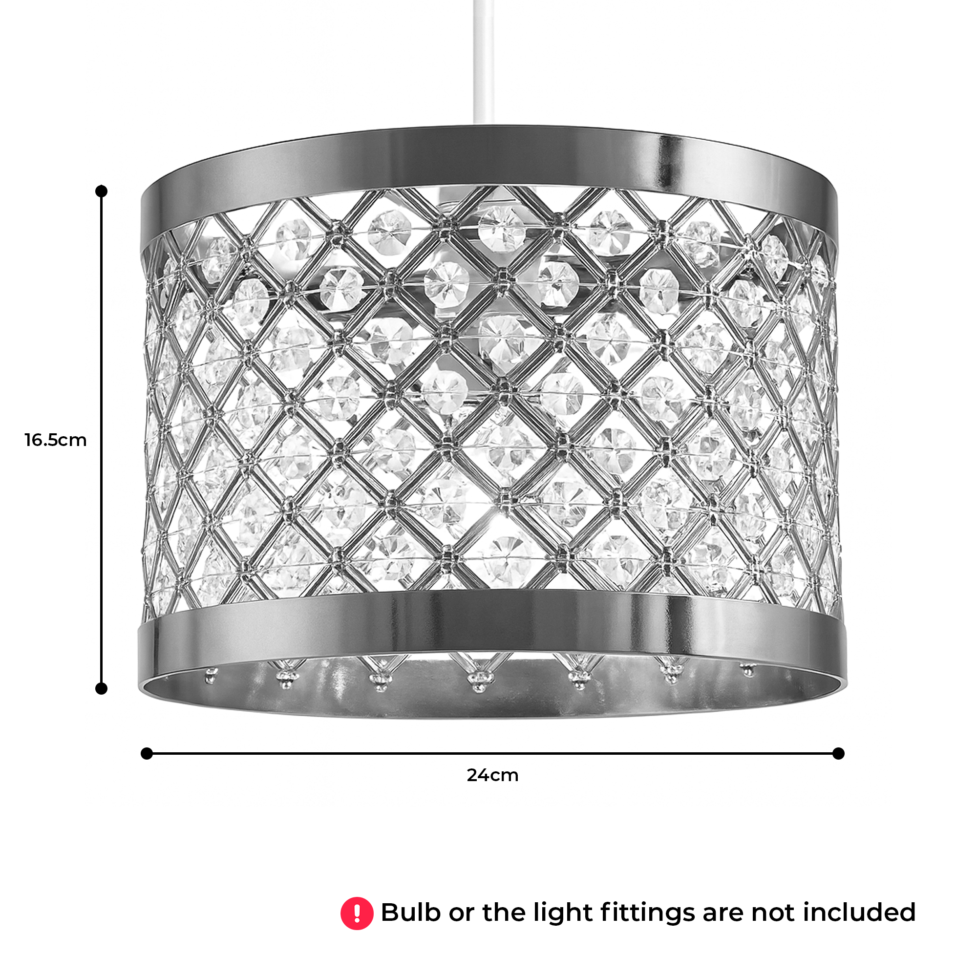 Dimensions and size specs of luxury interior pendant shade drum light fitting design.