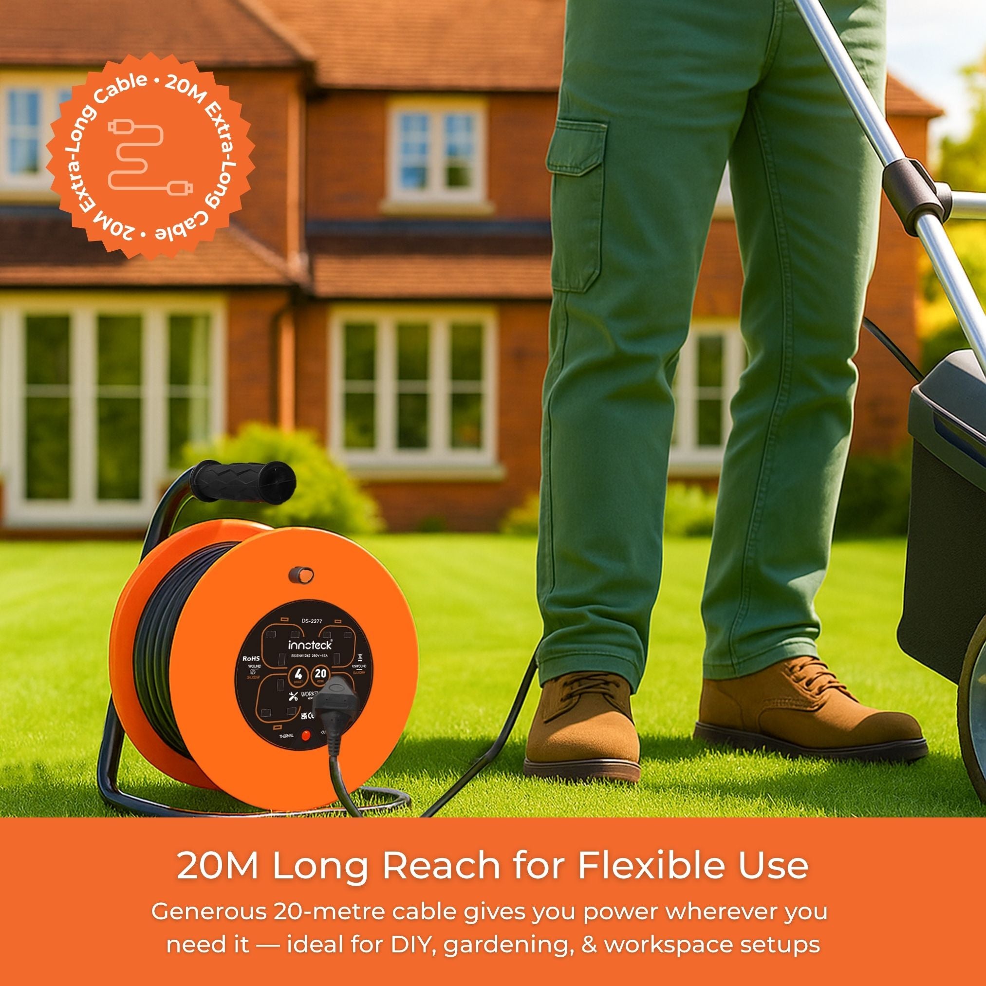 4 Way Master Plug 13A Open Drum Extension Cable Reel - 20M or 25M