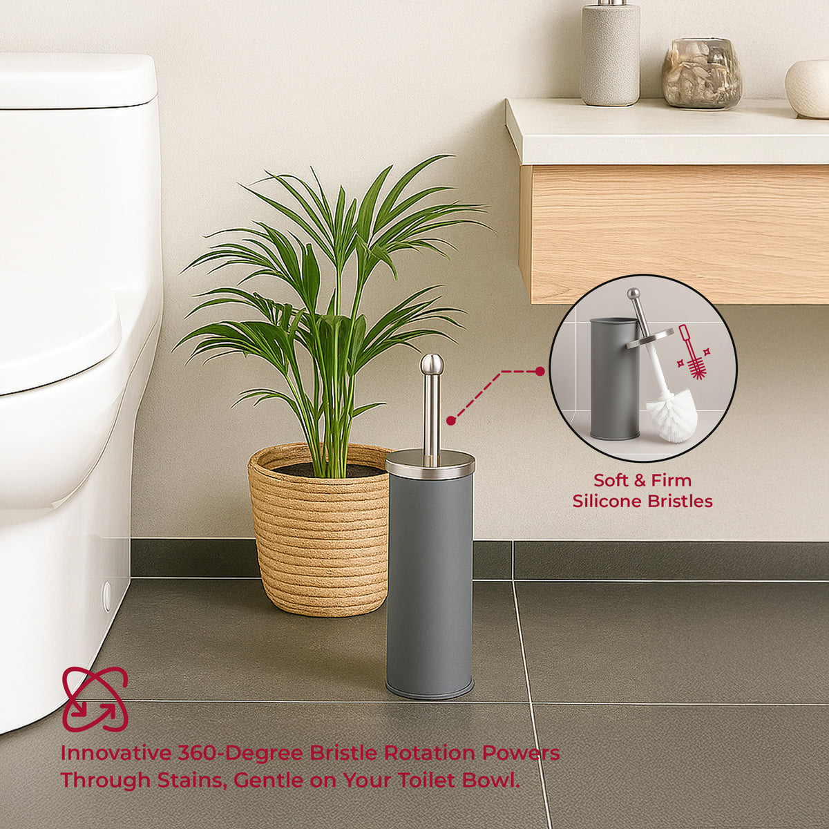 AONEZ Compact Toilet Brush & Holder, Stainless Steel Handle, Space Saving for Storage, Deep Cleaning, Drip-Proof, Easy to Assemble, Nylon Bristles, White & Grey AONEZ Compact Toilet Brush & Holder, Stainless Steel Handle, Space Saving for Storage, Deep Cleaning, Drip-Proof, Easy to Assemble, Nylon Bristles, White & Grey