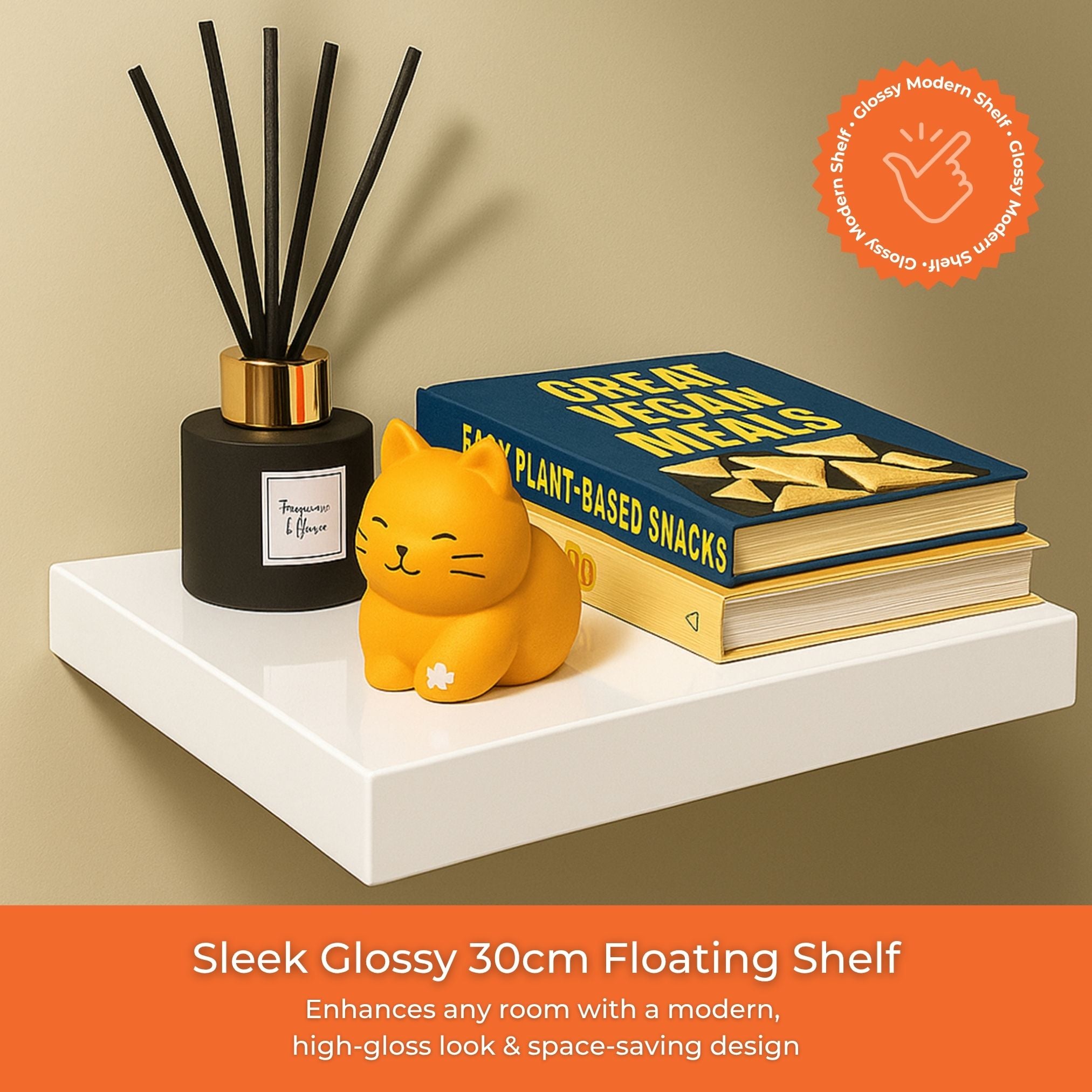 High Gloss Floating Wall Shelf - 30CM