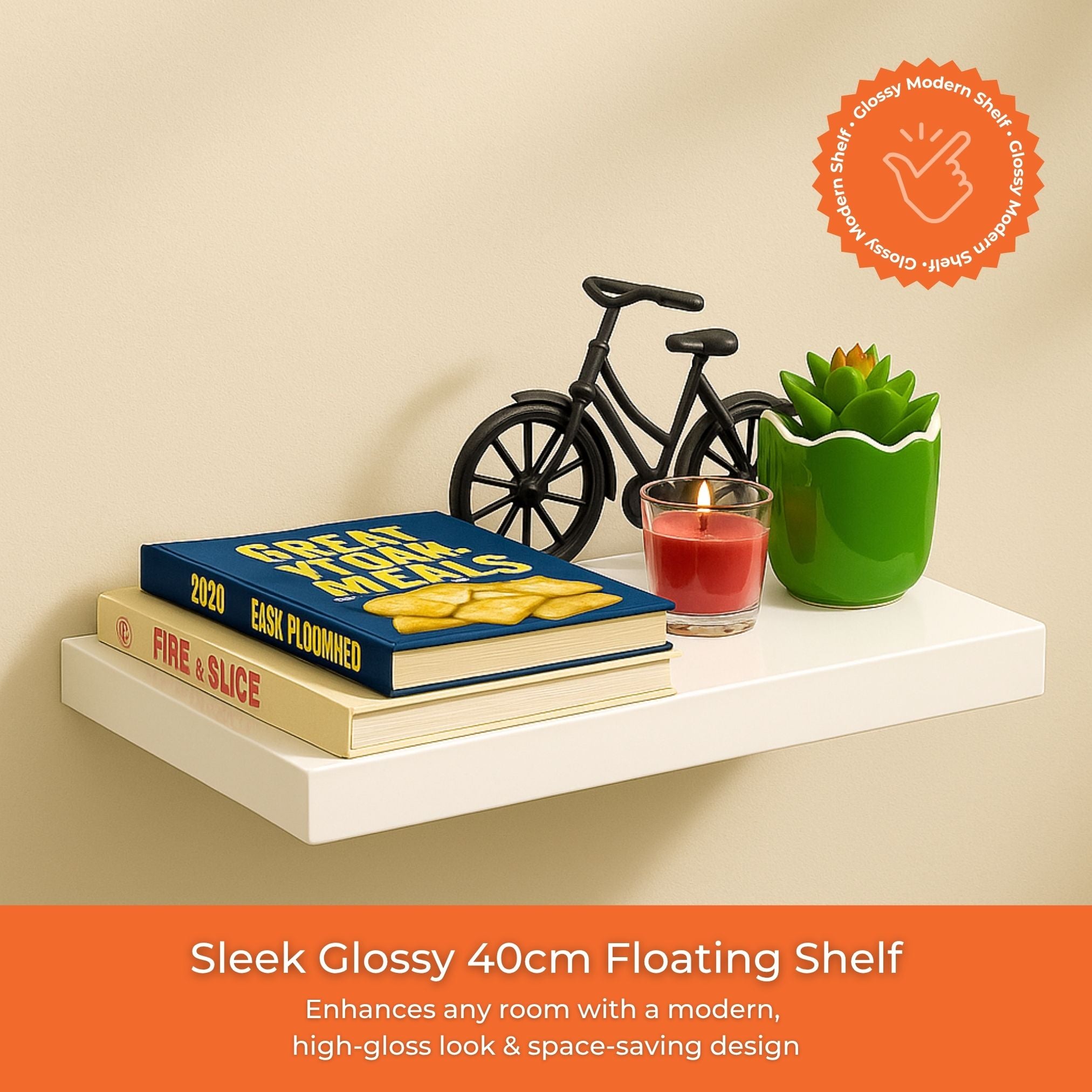 High Gloss Floating Wall Shelf - 40CM