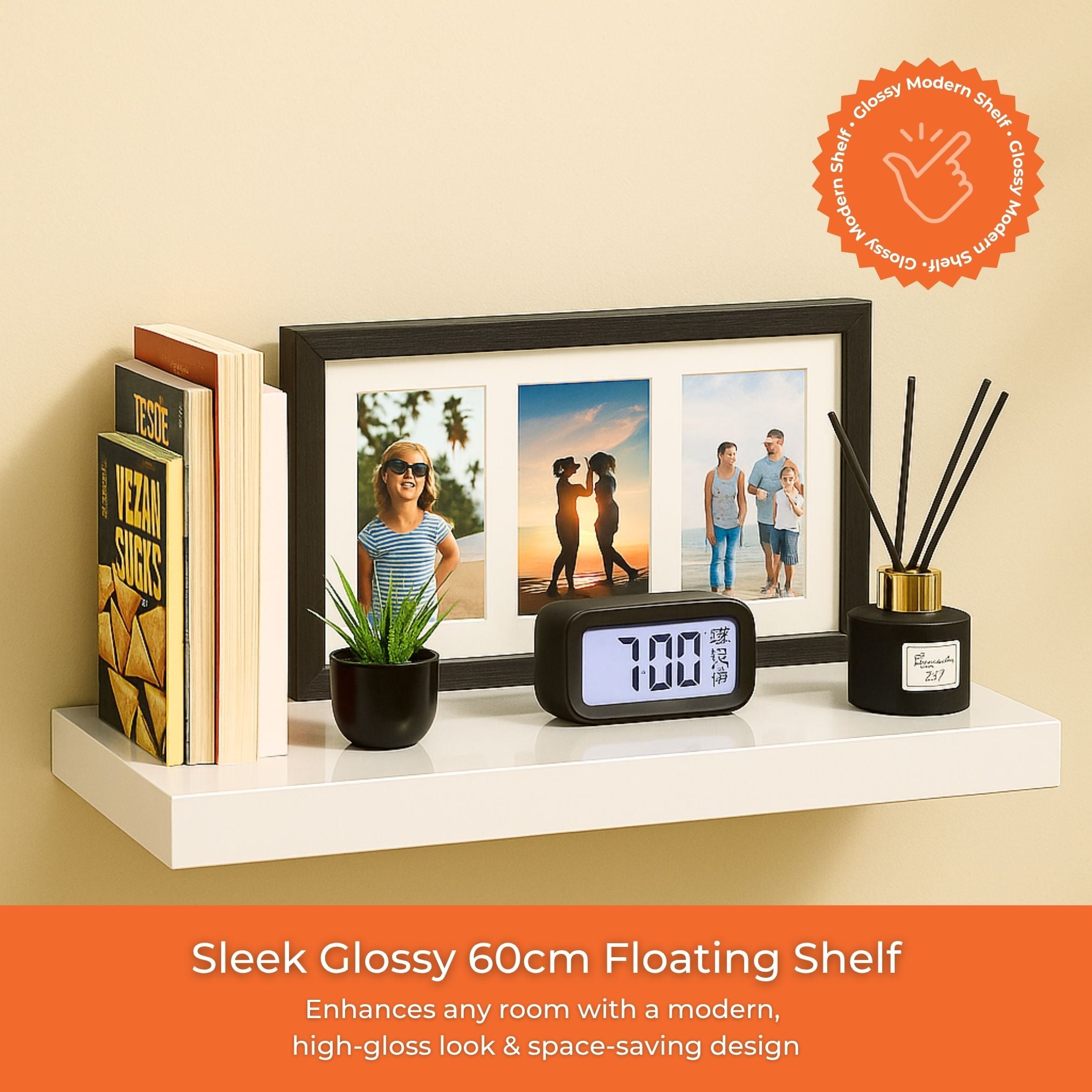 High Gloss Floating Wall Shelf - 60CM