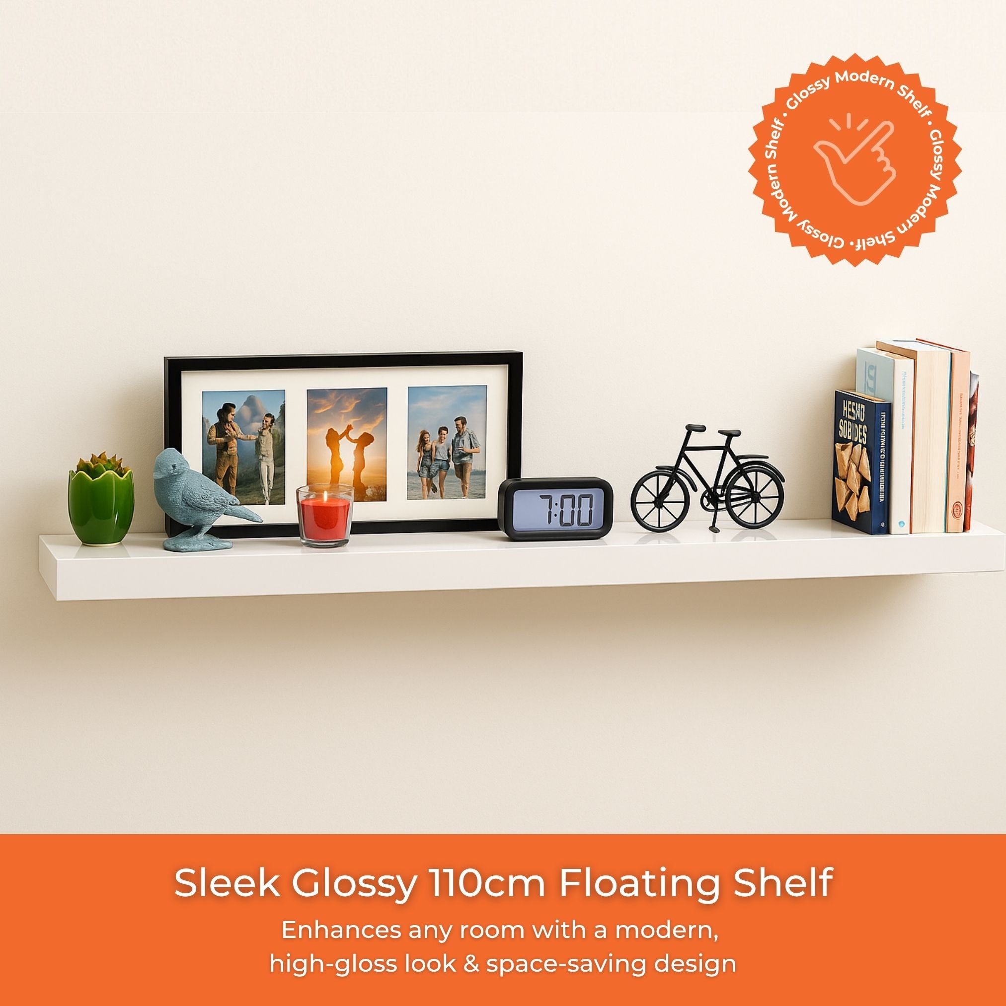 High Gloss Floating Wall Shelf - 110CM