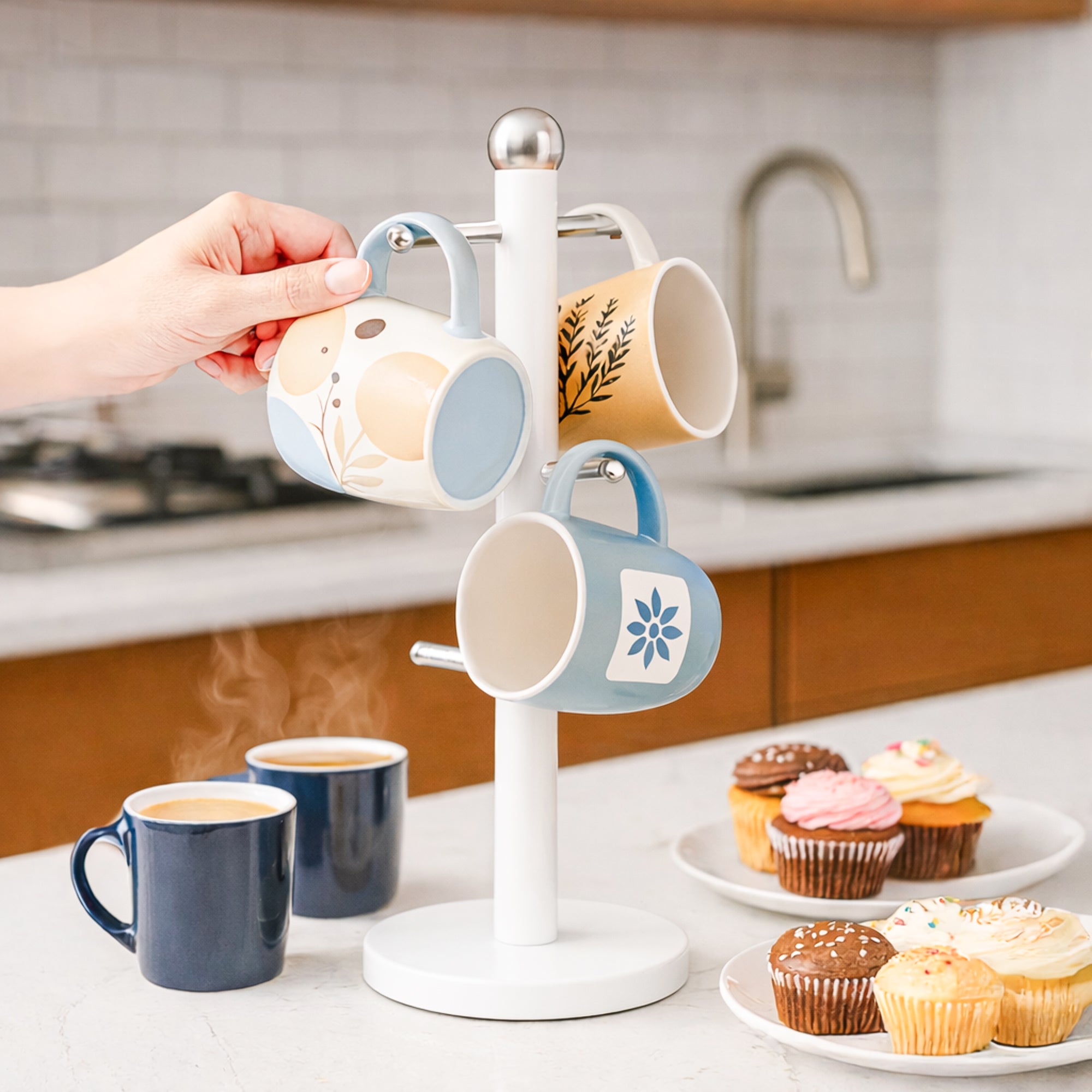 Kitchen Mug Tree Holder – 6 Cup Stainless Steel Stand | Innoteck