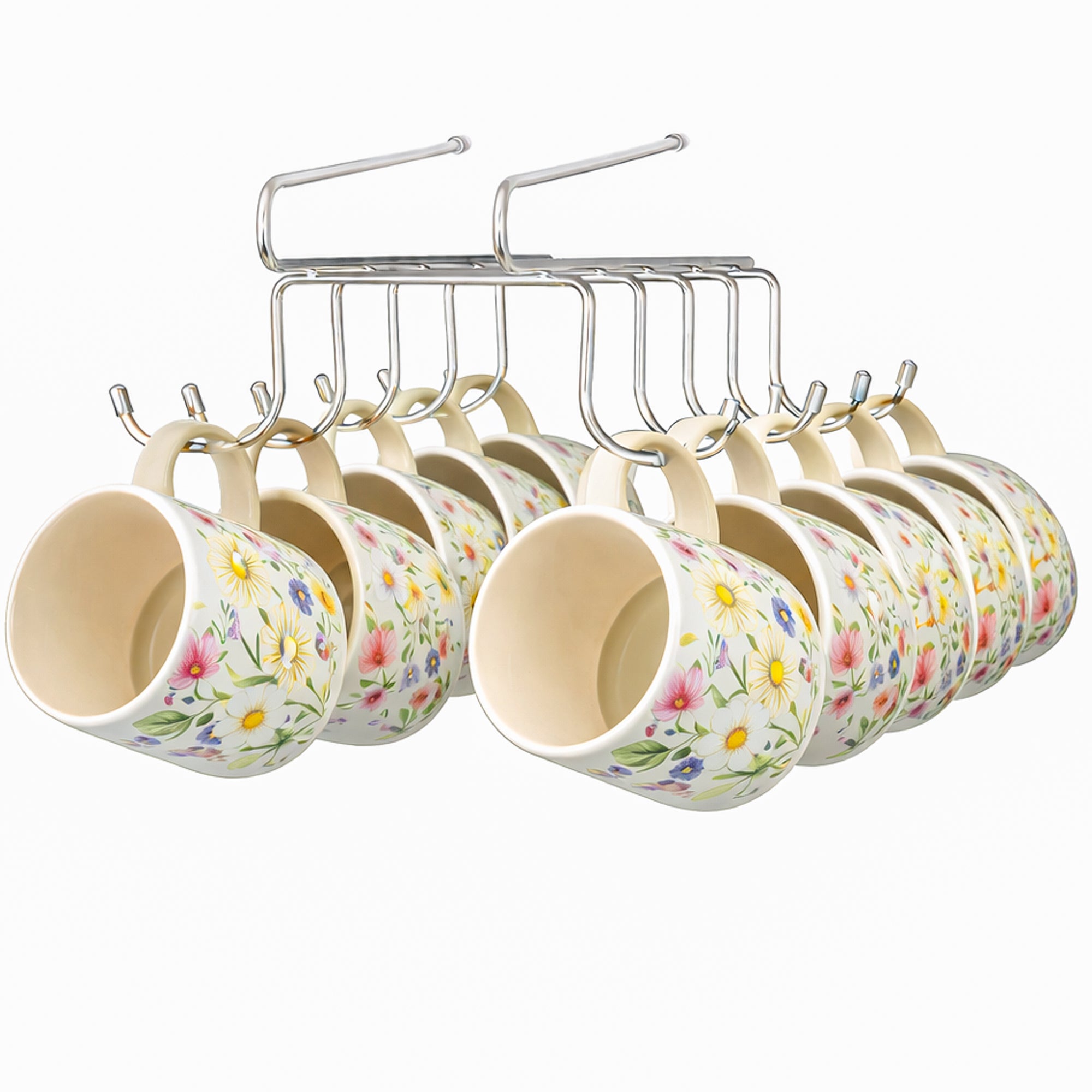 Under Cabinet Mug Holder Rack | 10 Hook Hanging Cup Holder