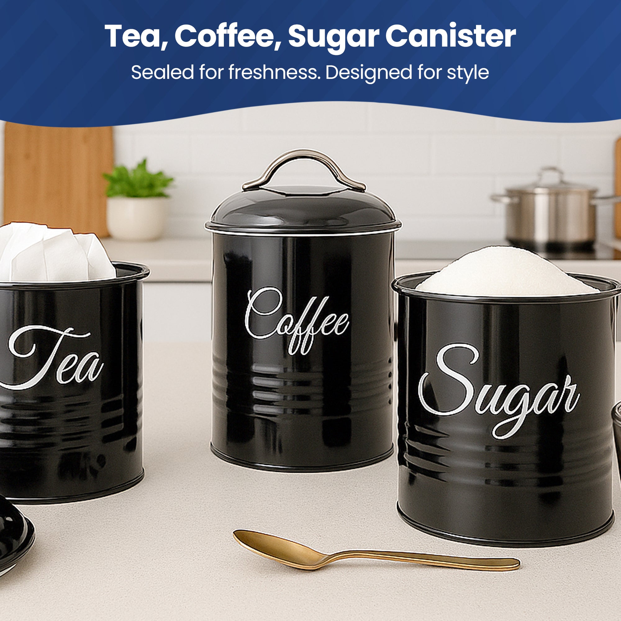 3 Pc Tea, Coffee, Sugar Retro Kitchen Canister Set
