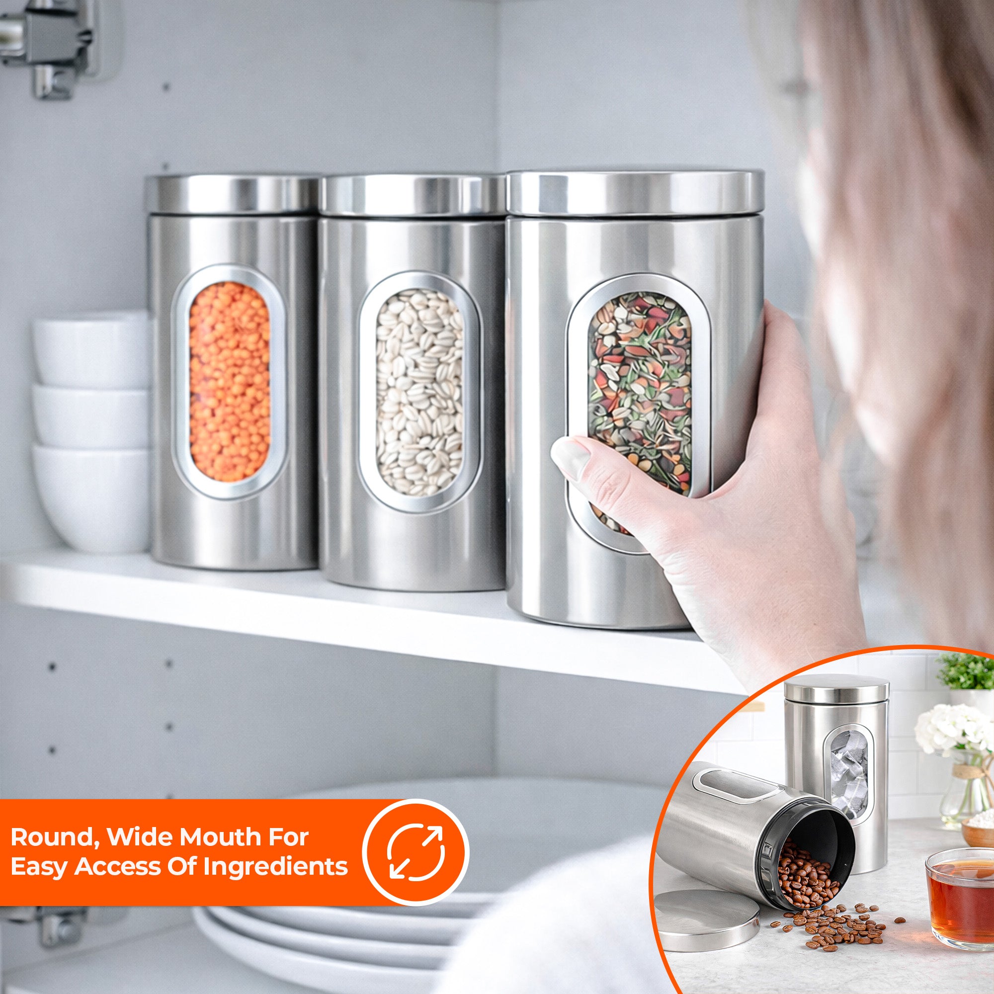3 Pc Kitchen Canister Set with Viewing Window