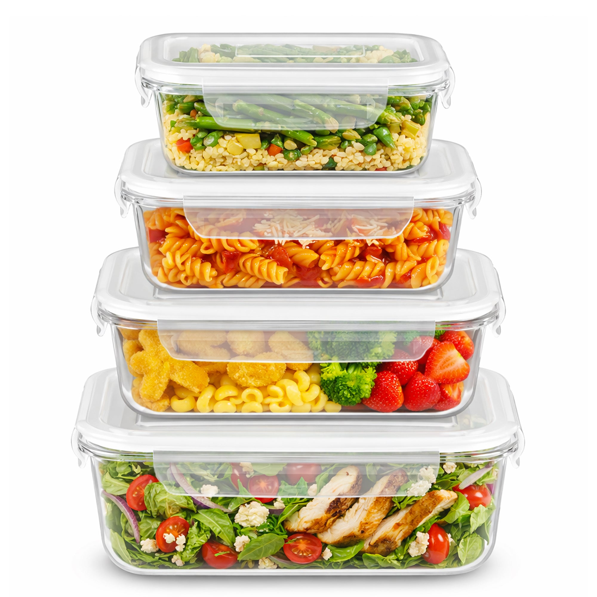 Set of 4 PC Glass Food Storage Containers - Rectangular