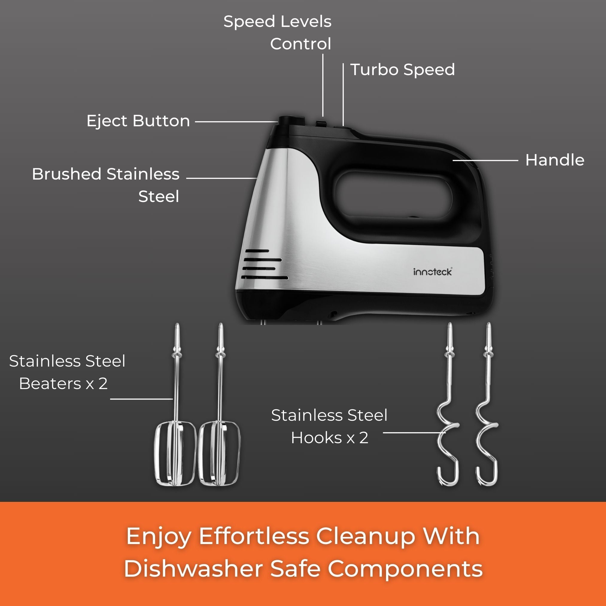 Hand Mixer 5 Speed Turbo with Stainless Steel Beaters | Innoteck