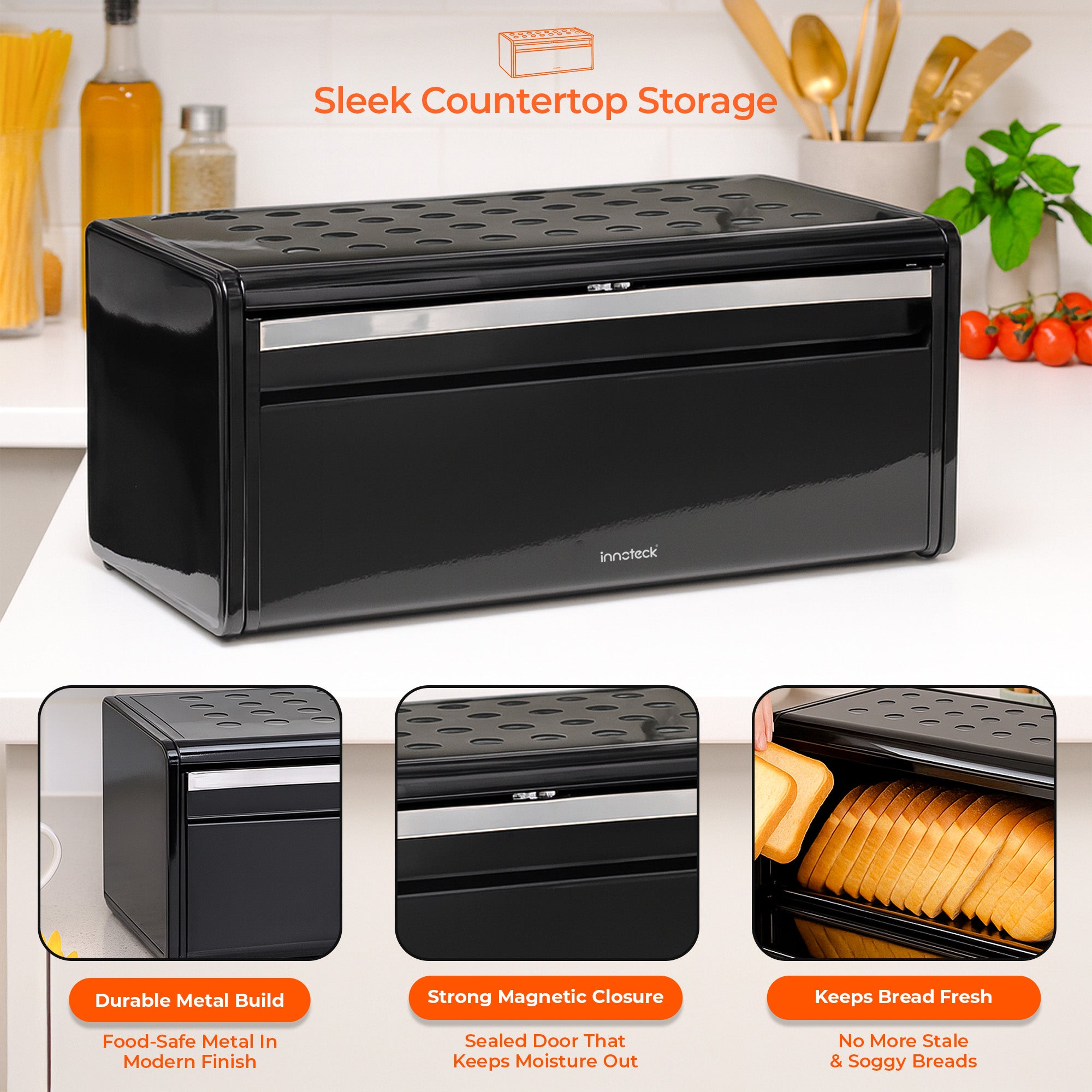 Bread Bin with Magnetically Sealed Lid