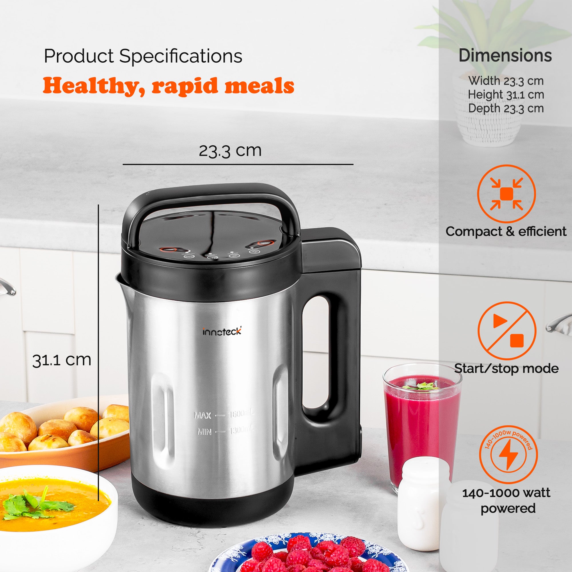 1.6L Soup Maker with 4 Modes and Digital Display