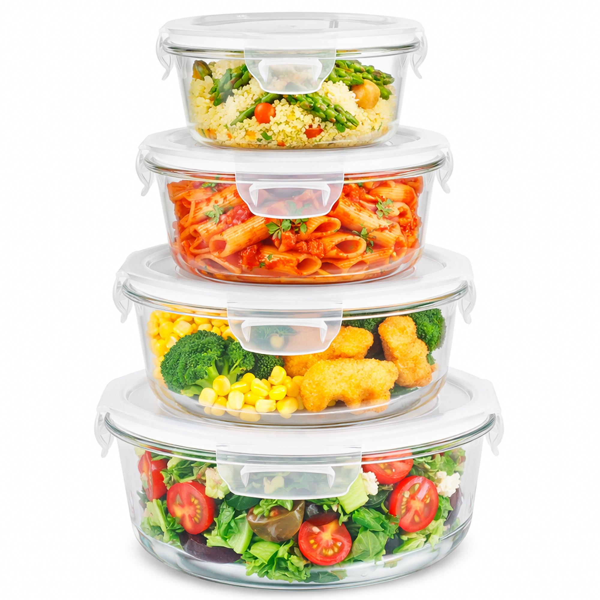 Set of 4 PC Glass Food Storage Containers - Round