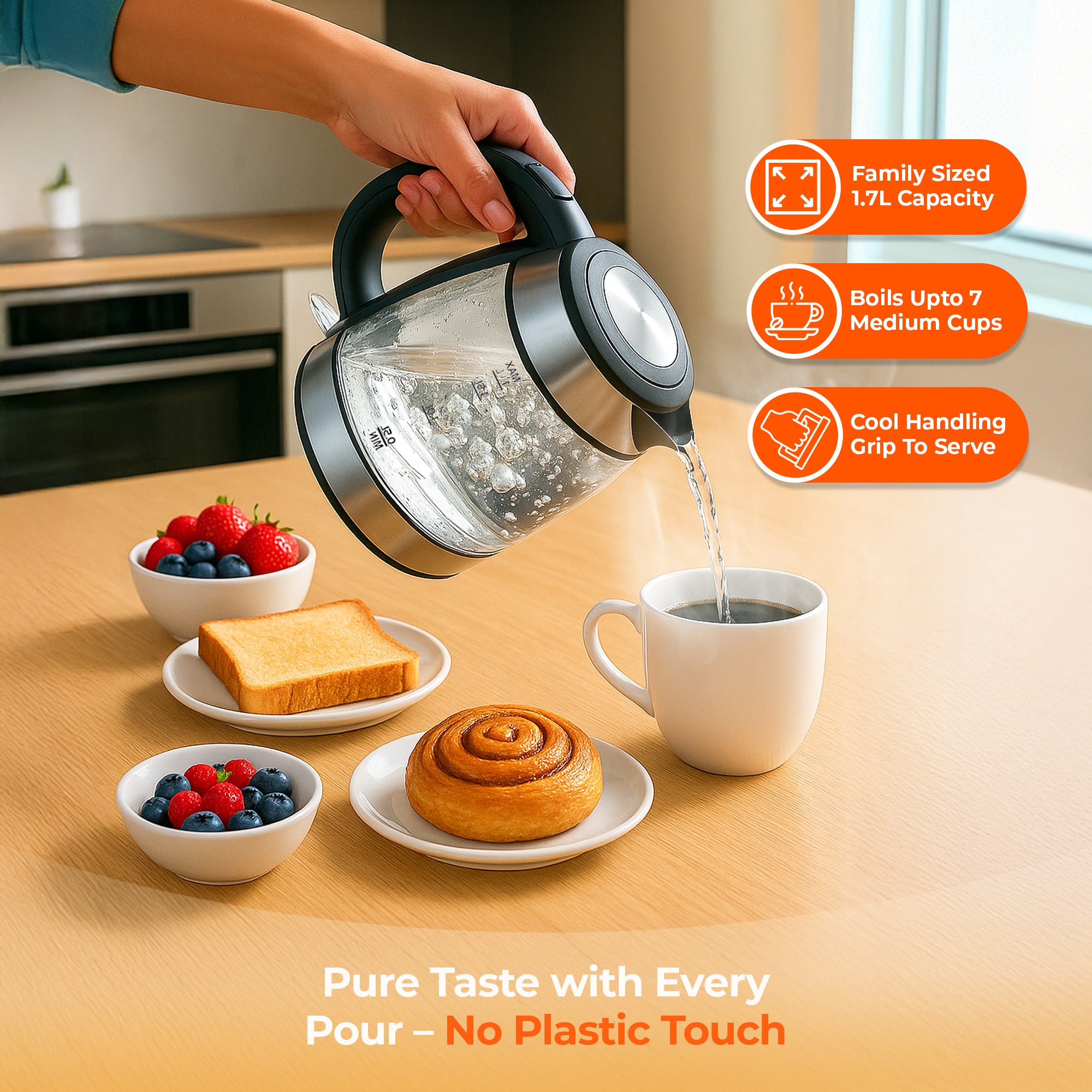 1.7L Glass Electric Kettle with Blue LED Illumination