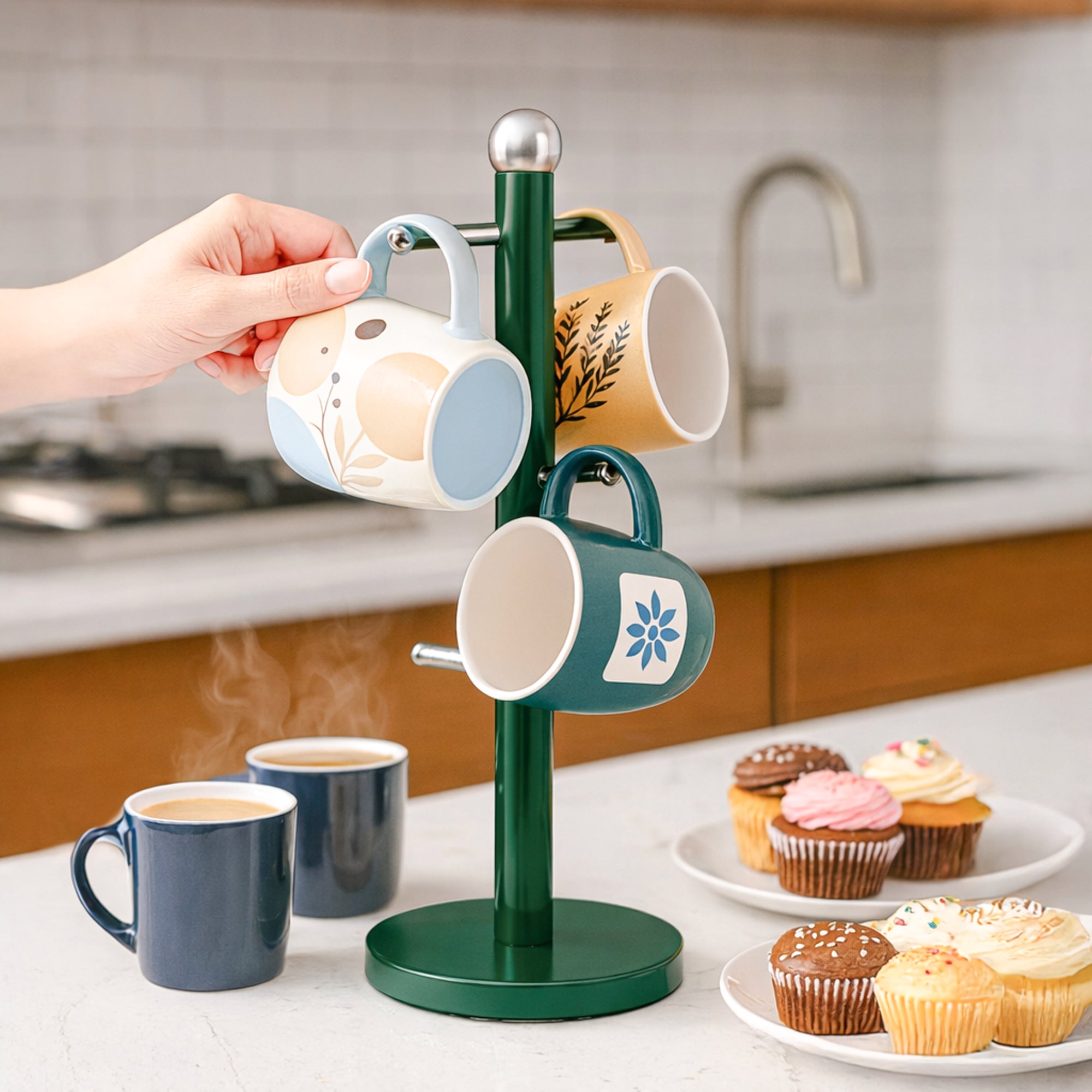 Porta Tazze EVTSCAN Ad Albero In Acciaio Inox - Supporto Per Tazze Da Caffè E Tè, Organizzatore Da Cucina Salvaspazio