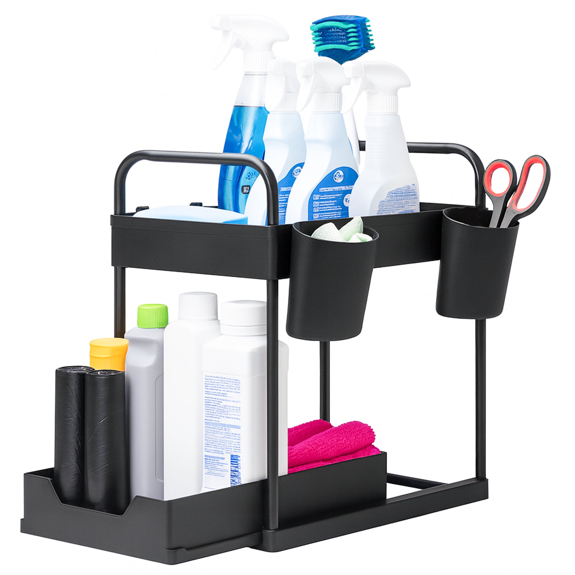 Under Sink Organiser with 4 Hooks and 2 Cup Holders
