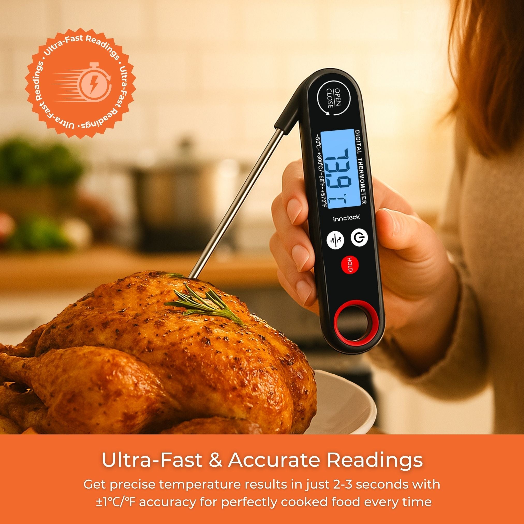 Ultra-Fast Digital Meat Thermometer with Foldable Probe