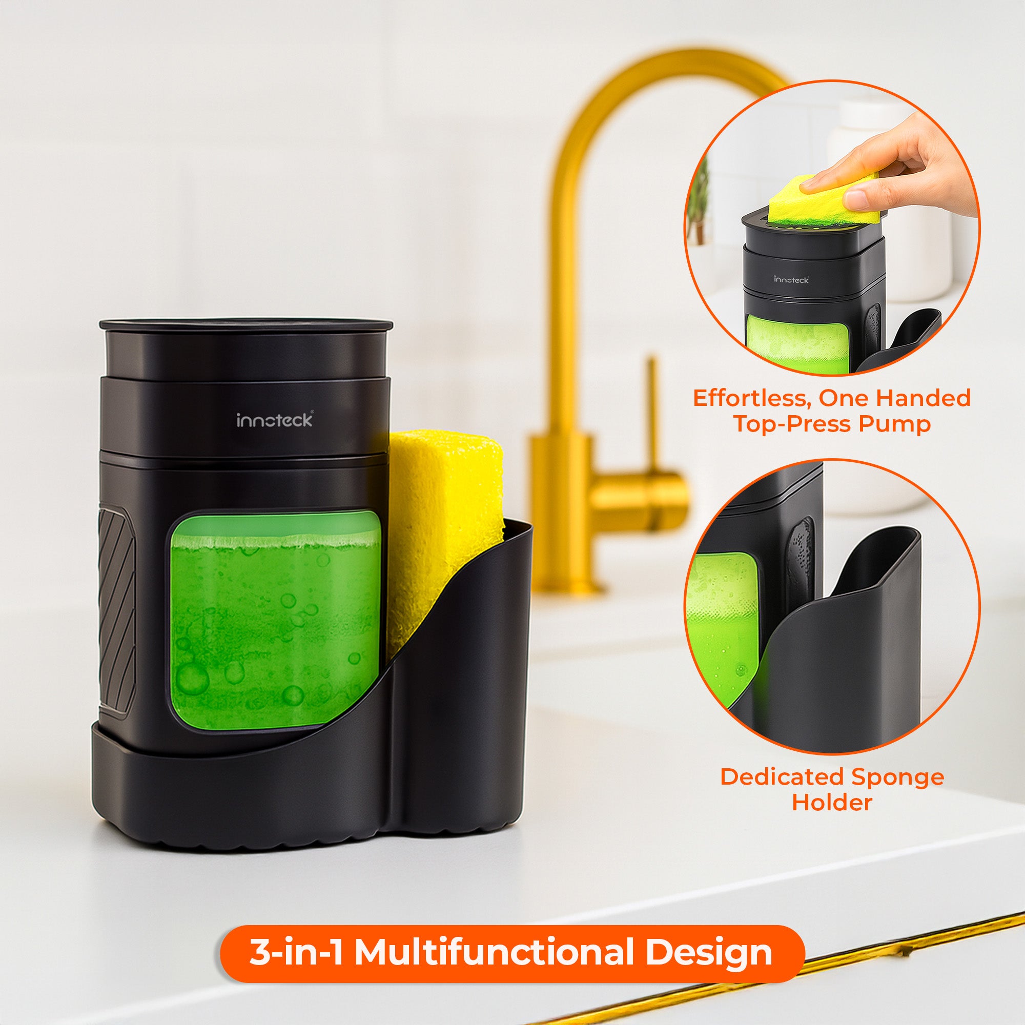 3-in-1 Sink Caddy Organiser with Dual Soap Holder & Sponge Tray