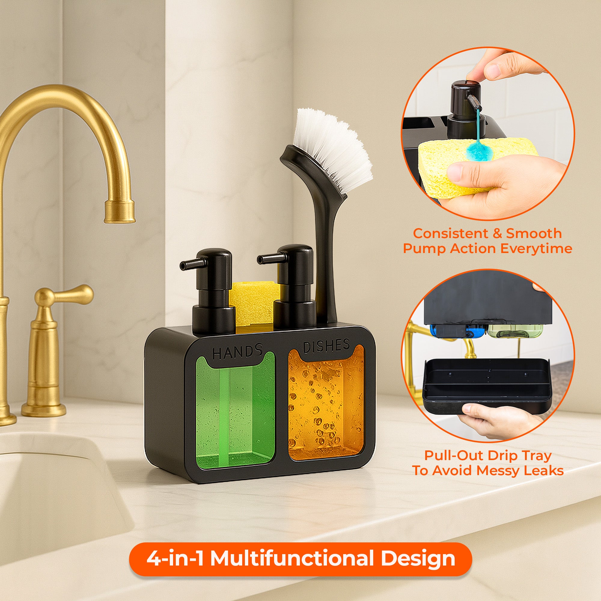 4-in-1 Sink Organiser with Soap and Dish Wash Dispenser