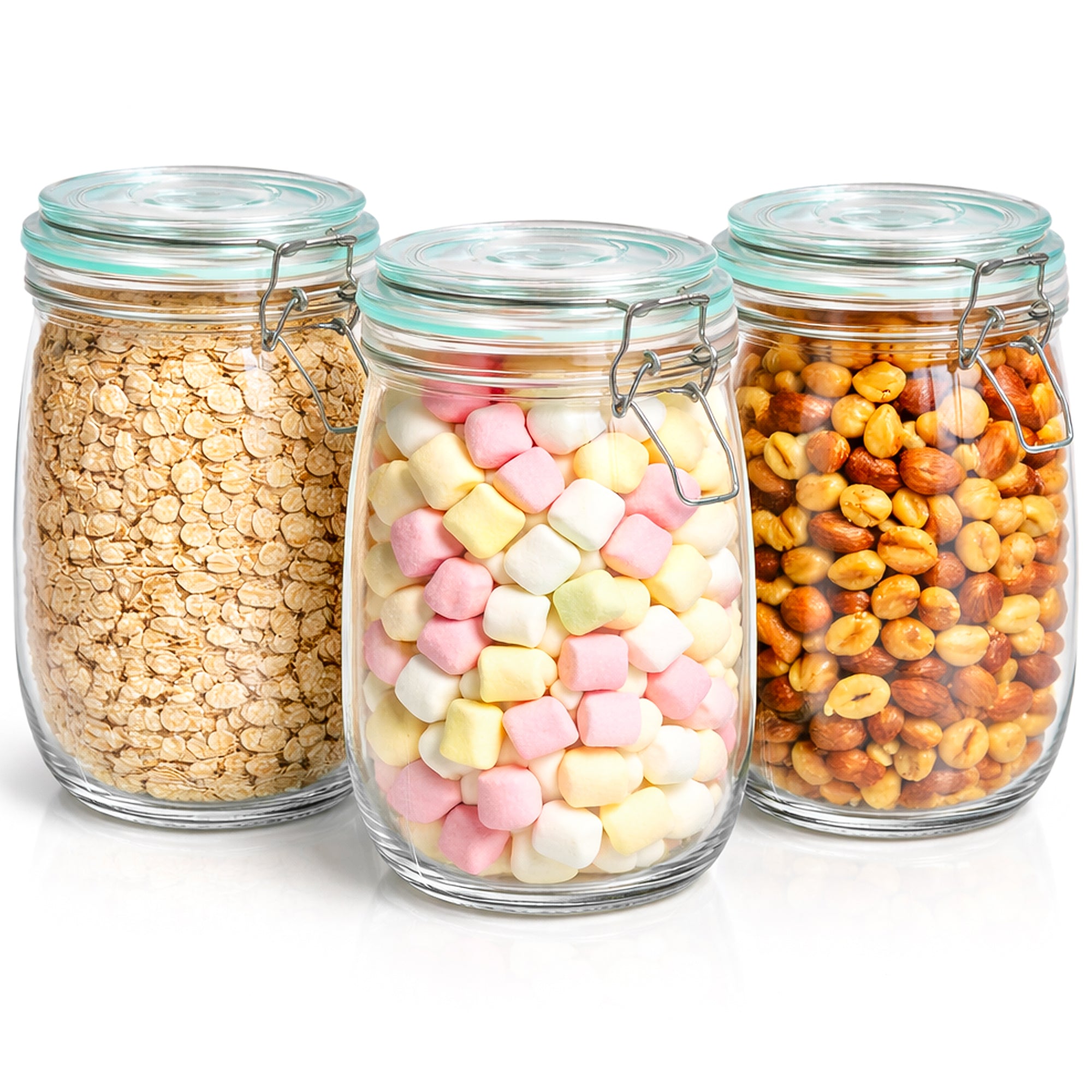 3Pc Airtight Glass Storage Jar Set with Clip Lock Lids (1L x 3Pcs)