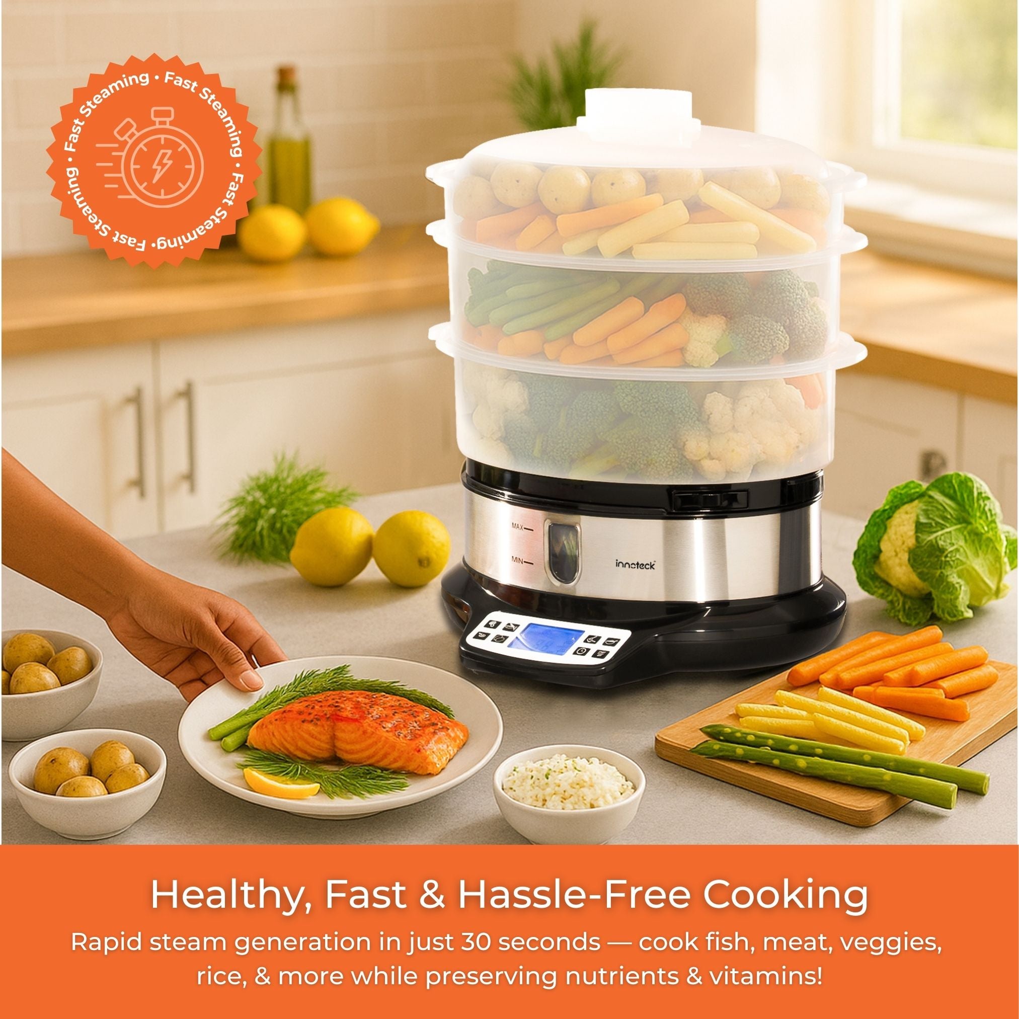 3-Tier Steam Cooker with Digital Timer